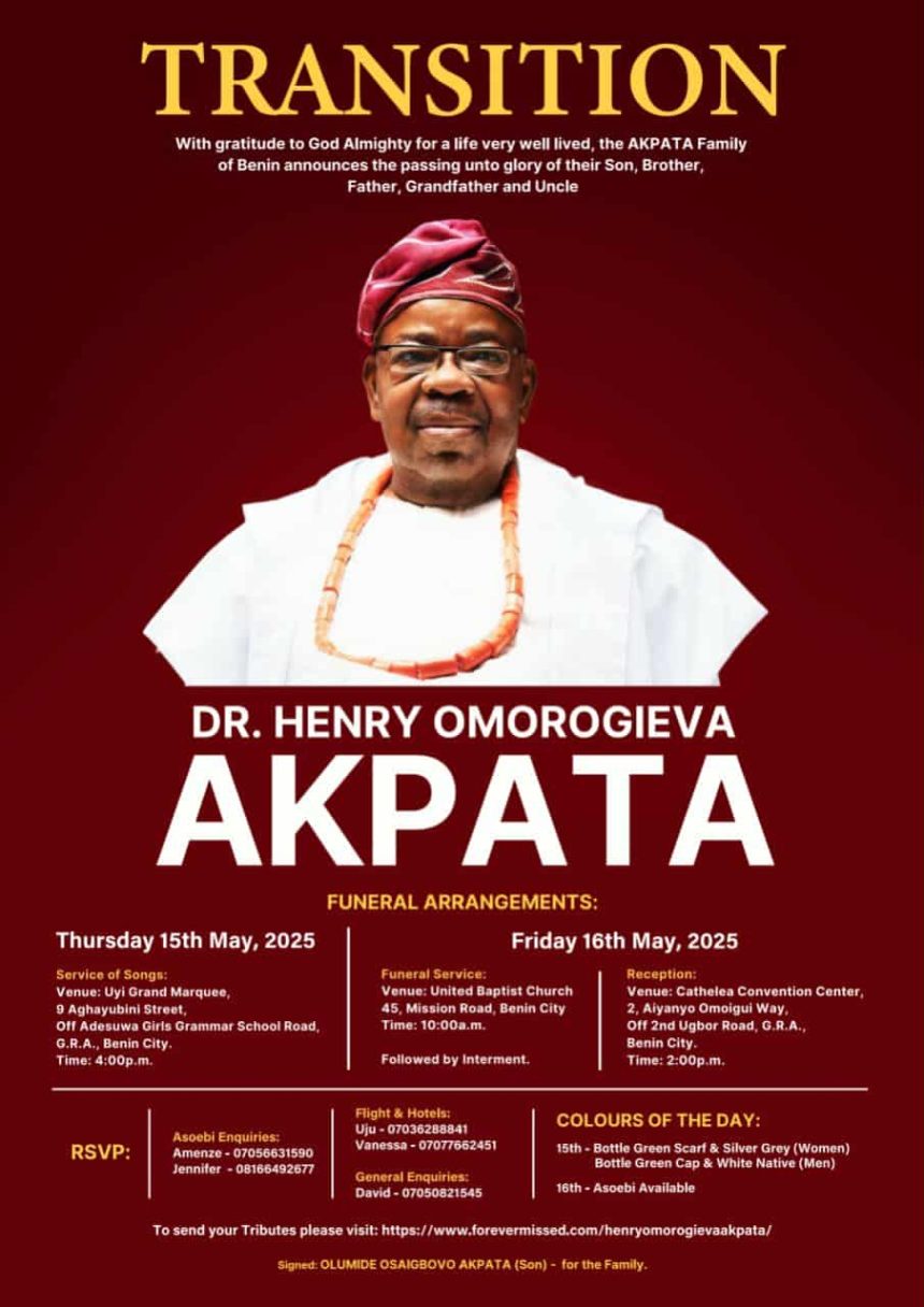 EX NBA PRESIDENT OLUMIDE AKPATA BURIES DAD MAY 16