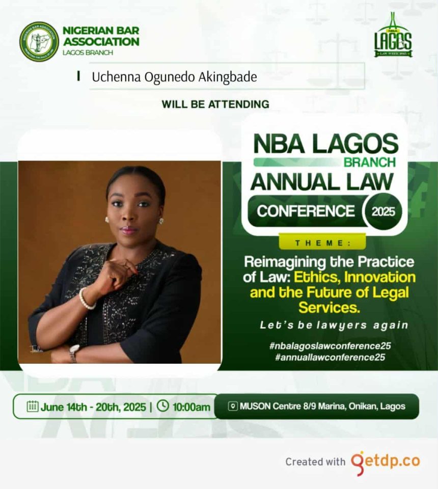 UCHENNA OGUNEDO AKINGBADE, COORDINATOR OF THE FLAGSHIP SESSION, STORMS NBA LAGOS ANNUAL LAW CONFERENCE