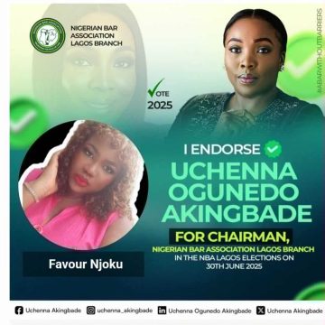 NBA LAGOS CHAIRMAN: FAVOUR NJOKU ENDORSES UCHENNA OGUNEDO AKINGBADE FOR CONTINUITY, IMPACT