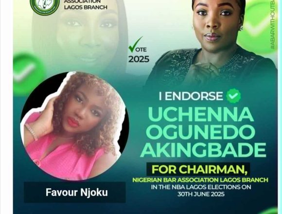 UCHENNA-AKINGBADE NBA LAGOS CHAIRMAN: FAVOUR NJOKU ENDORSES UCHENNA OGUNEDO AKINGBADE FOR CONTINUITY, IMPACT