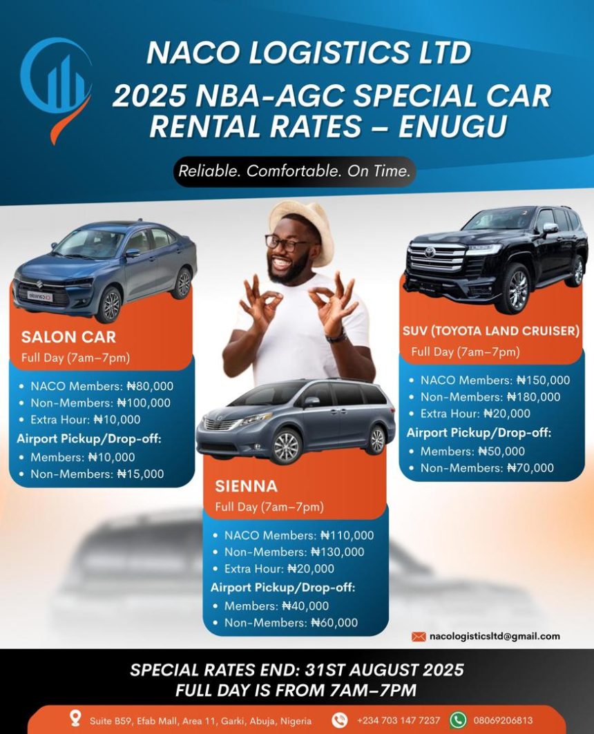 NBA-AGC: ‘YOUR SAFETY, OUR CONCERN’ – NACO LOGISTICS LTD UNVEILS SPECIAL CAR RENTAL RATES