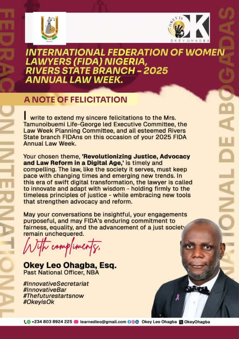 FIDA-RIVERS OKEY OHAGBA LAUDS RIVERS FIDA ON LAW WEEK