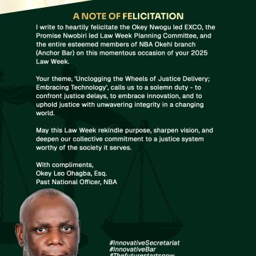 OKEY OHAGBA HAILS NBA OKEHI BRANCH (ANCHOR BAR) ON ANNUAL LAW WEEK