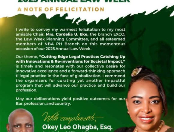 OKEY OHAGBA FELICITATES NBA PORT HARCOURT ON LAW WEEK