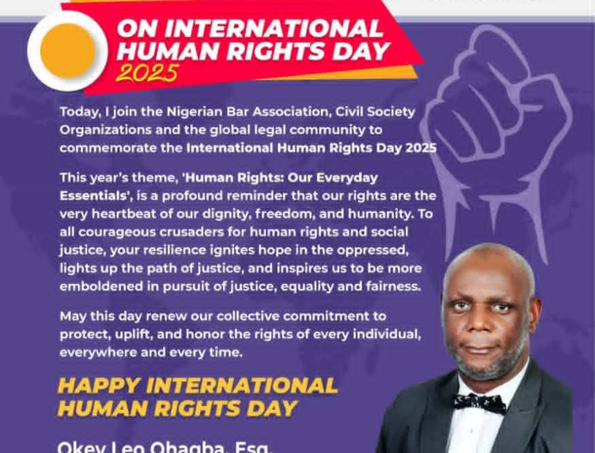 OKEY+++ OKEY OHAGBA URGES PURSUIT OF JUSTICE ON INTERNATIONAL HUMAN RIGHTS DAY
