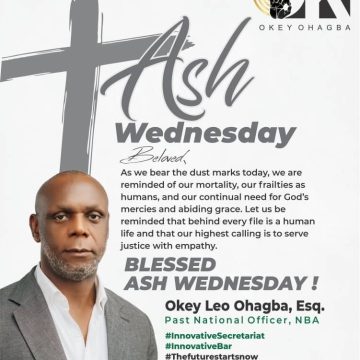 OKEY OHAGBA HAILS CHRISTIAN COLLEAGUES ON ASH WEDNESDAY