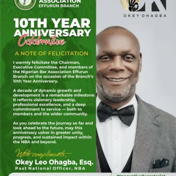 EX NBA NATIONAL OFFICER OKEY OHAGBA LAUDS EFFURUN BRANCH ON 10TH ANNIVERSARY