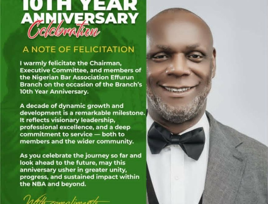 EX NBA NATIONAL OFFICER OKEY OHAGBA LAUDS EFFURUN BRANCH ON 10TH ANNIVERSARY