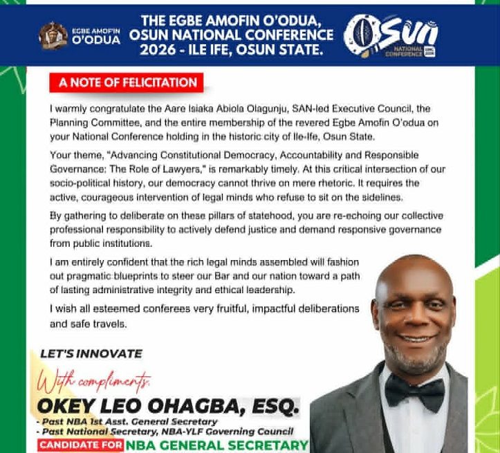 OHAGBA OKEY OHAGBA LAUDS EGBE AMOFIN ON 2026 NATIONAL CONFAB