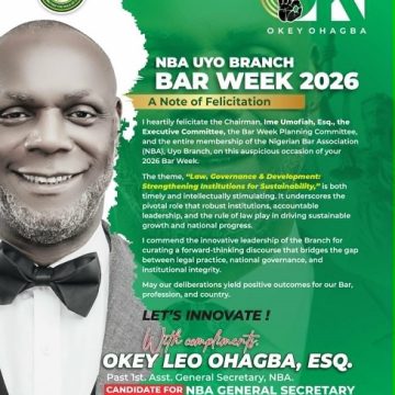NBA GENERAL SECRETARY CANDIDATE, OKEY LEO OHAGBA, SPEAKS AT NBA UYO BAR WEEK, SENDS FELICITATION