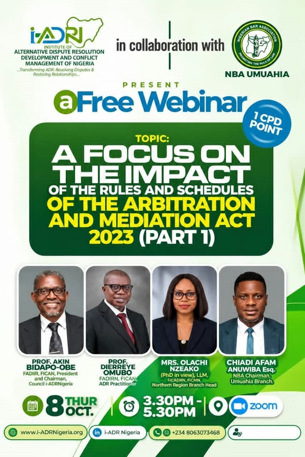 IADRNIGERIA iADRNigeria HOSTS WEBINAR ON ARBITRATION RULES