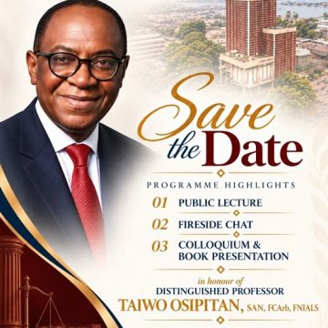 PROF-OSIPITAN UNILAG LAW FACULTY TO HONOUR TOP SCHOLAR PROF. OSIPITAN NOV. 11 AFTER 40 YEARS SERVICE
